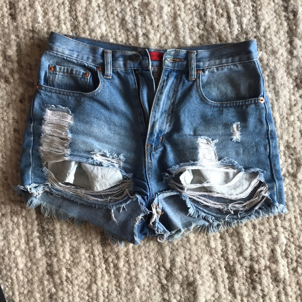 High waisted ripped jean shorts